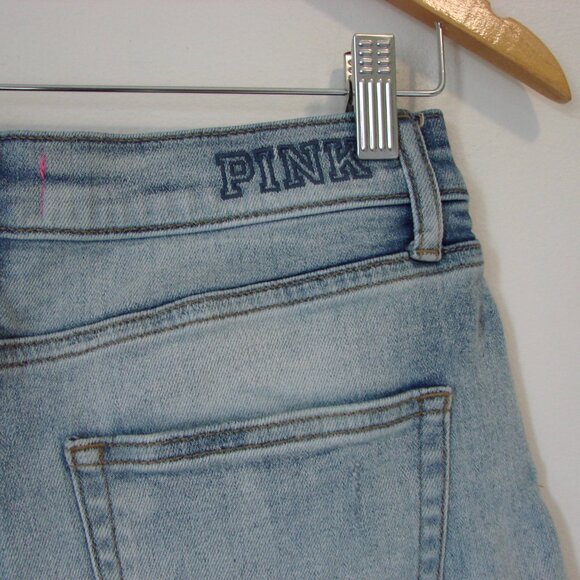 PINK Victoria's Secret Denim Jean Shorts Cut Offs Raw Hem High Waist Size 8 - Picture 11 of 11